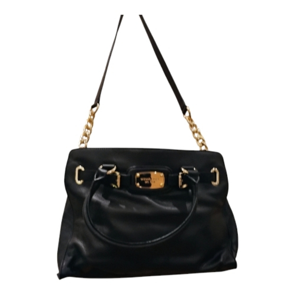 RARE*NWT**Michael Kors Hamilton East West Black Pebbled Leather Satchel Tote Bag